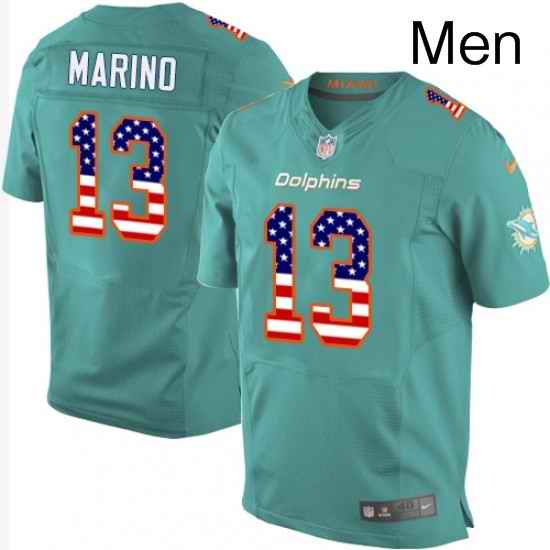 Mens Nike Miami Dolphins 13 Dan Marino Elite Aqua Green Home USA Flag Fashion NFL Jersey